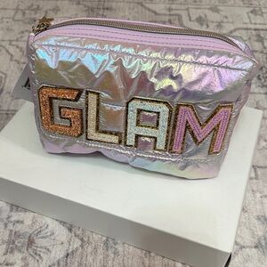 Glam Iridescent Pink cosmetic bag.
